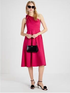Kate Spade NWT Poplin One-Shoulder Sabrina Dress in Rosa Plum Color Midi Dress